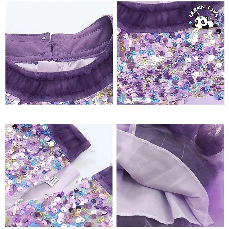 LEZONKIDS - Vestido de Princesa Sequado Personalizado para Crianças sem Mangas com Bloco de Cores em Tule